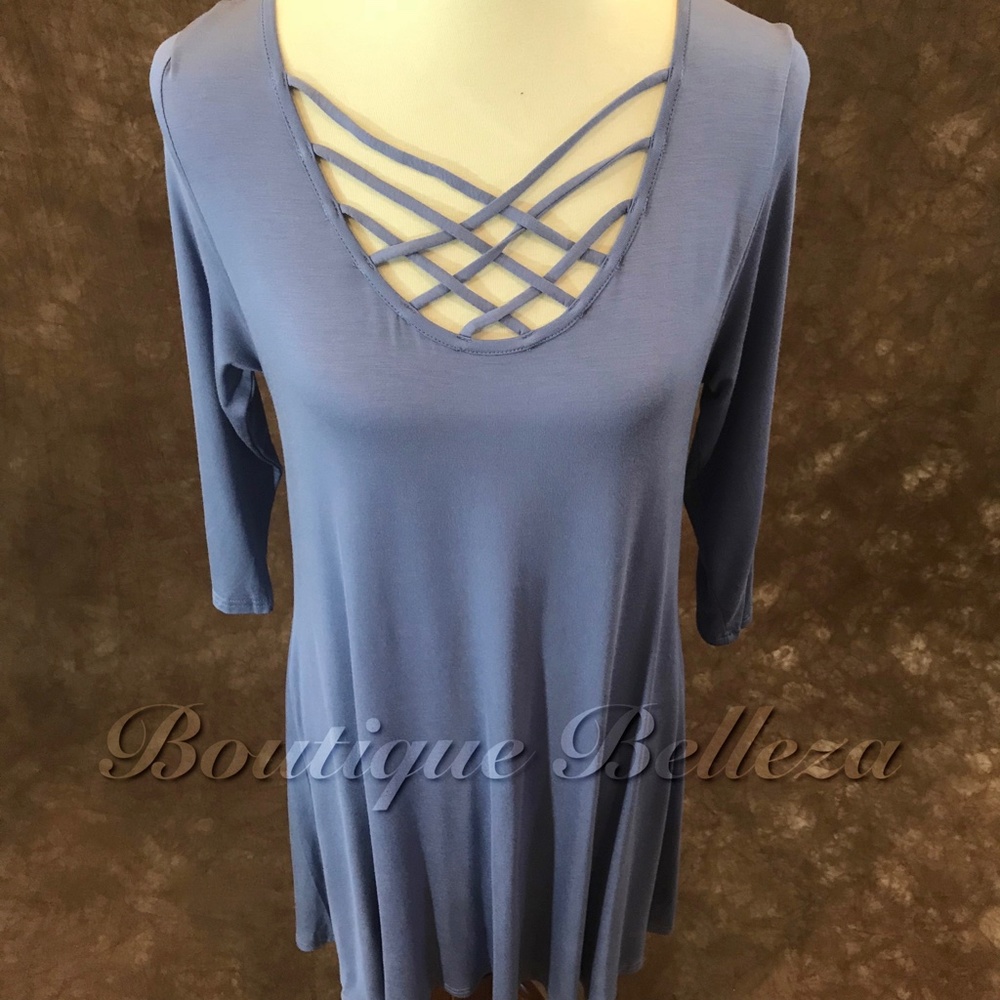 Light Blue Swing Dress or Tunic with Cage Neck